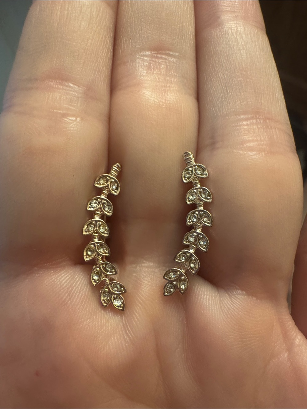 Gold Leaf Crystal Ear Climbers by